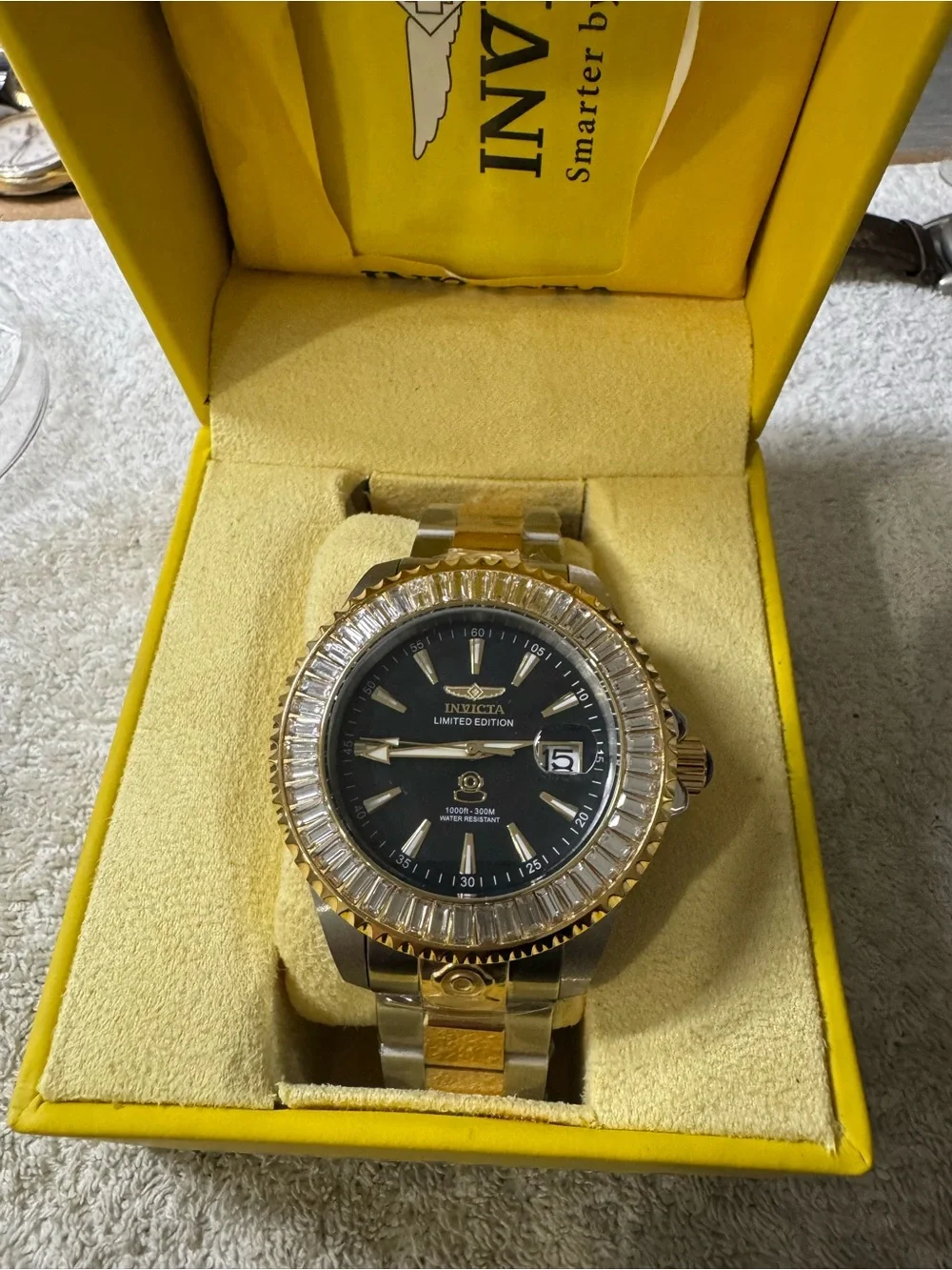 #185 Invicta diamond special edition Black Dial Men’s Watch with Gold-Tone Cryst